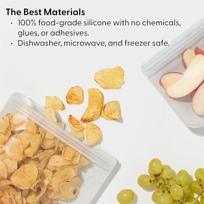 W&P Porter Silicone Reusable Storage Bag, Sandwich (10oz Flat), Charcoal, Food Storage Container, Microwave and Dishwasher Safe, Easy Cleaning