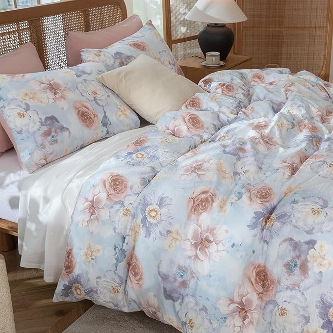 King Comforter Set Floral Soft Cute Floral Bedding Comforter Sets Garden Style Flower Print Botanical Flowers Comforter Set King for All Seasons 1 Comforter and 1 Pillowcases