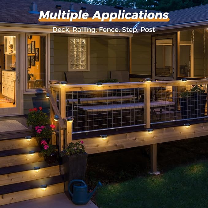 btfarm 4 Pack Solar Deck Lights Outdoor Waterproof, Retro LED Patio Lights Solar Powered, Solar Fence Light for Outside Railing Porch Steps Garden Post Decor, Warm White