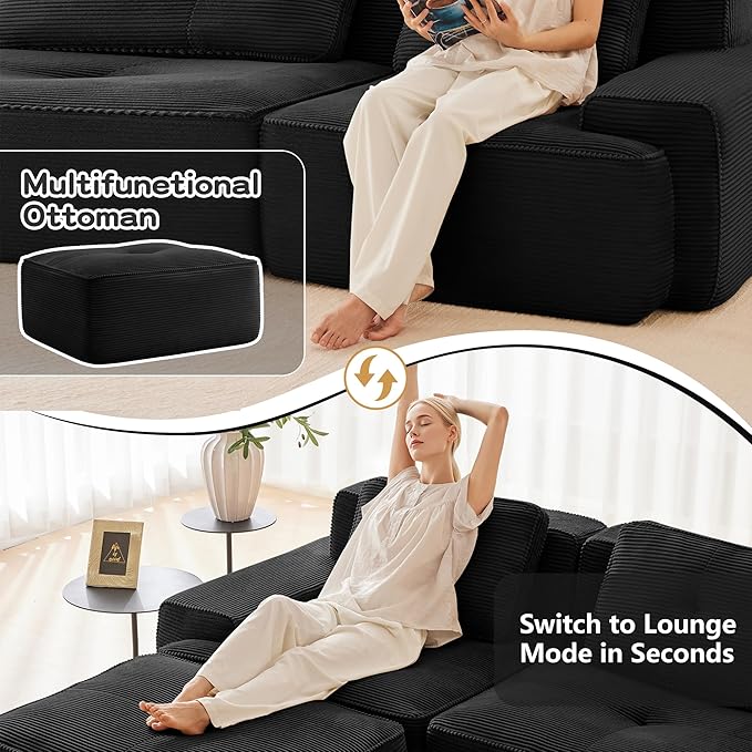 80'' Loveseat Sofa, 32D Foam Corduroy Boneless Couch with Pillow, Deep Seat Wide Arm Sectional L Shaped Couch for Living Room, Small Spaces, Studio Apartment