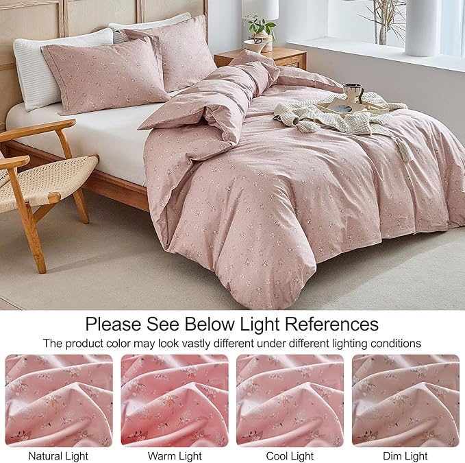 EAVD Garden Pink Floral Comforter Set Full Pink Soft Microfiber Chic Shabby Cute Floral Bedding Set 1 Full Comforter and 2 Pillowcases Fresh Reversible Botanical Comforter Set for All-Season