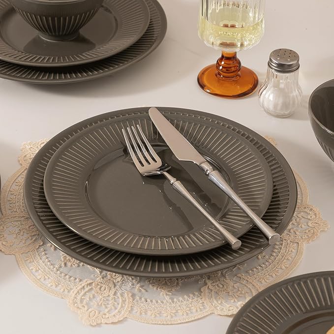 Dinnerware sets plates and bowls sets modern plates,Handmade Reactive Glaze Stoneware Plates and Bowls Sets,Highly Scratch Resistant Dishwasher & Microwave Safe Dishes Set (style - 2, 4 - Set (12pcs))