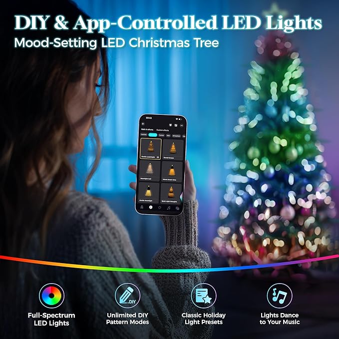 HOLLO STAR 9 ft Prelit Christmas Tree with 1200 LED Lights, App Control, Aspen Artificial Christmas Tree, Multi-Color RGBW Lights, 4432 PE & PVC Branch Tips, for Home, Party