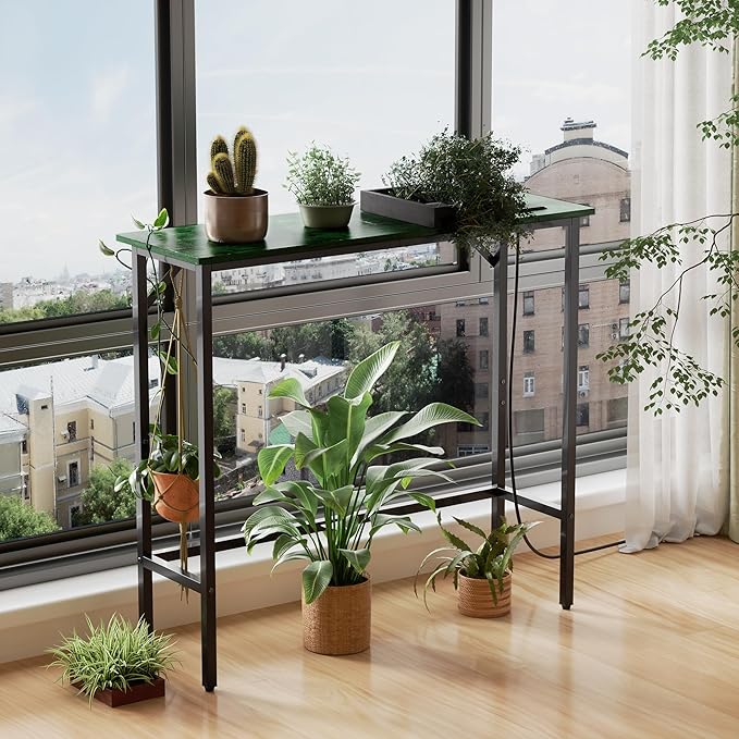 Narrow Console Table with Led Light and Charging Station，29.5" Small Entryway Table，Display Table，Entryway Hallway Thin Sofa Table Behind Sofa, Small Spaces, Living Room, Green and Black