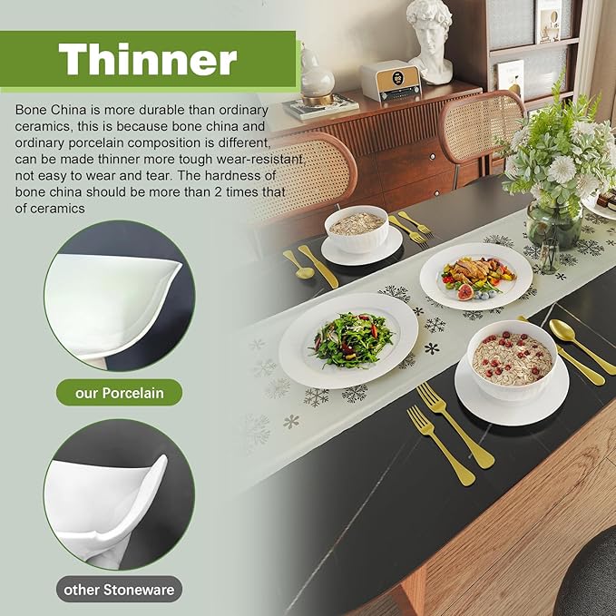 Yoshy Bone China Dinnerware with Lightweight Durable Chip Resistant Design Service for 4 (12 Piece - Service for 4, Streamsong)