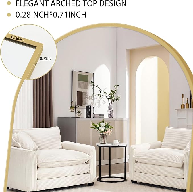Arched Full Length Mirror, 64"×21" Large Mirror, Mirrors Full Length for Home Wall Decor, Floor Length Mirrors with Stand for Bedroom Room Décor, Gold