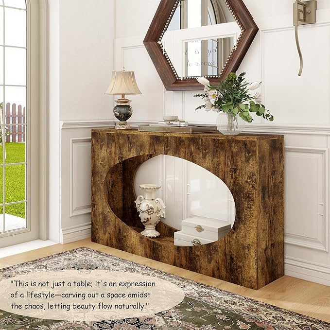Solid Wood Console Table, Farmhouse Entryway Table with Open Storage, Long Sofa Table Behind Couch, for Living Room, Hallway, Foyer, Entrance, Easy Assembly, Rustic Brown
