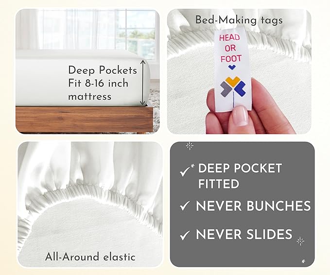 California Design Den 2-Pack Queen Sheet Set - 400 Thread Count 100% Cotton Sateen - Extra Soft, Breathable & Cooling Sheets, Wrinkle Resistant, 2 Sets of Deep Pocket Bed Sheets - Ivory (Pale Tone)