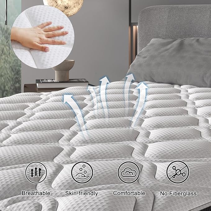 Full Size Mattress, 12 Inch Hybrid Mattress in a Box with Individual Pocket Spring, Gel Memory Foam and Euro Top, Medium Firm Feel with Motion Isolation, Pressure Relief, Edge Support, Black