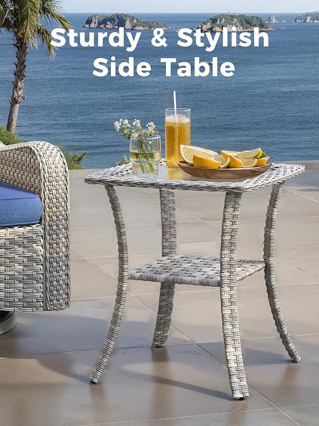 9 Piece Outdoor Wicker Rattan Sectional Sofa Set with Swivel Chairs, 7-Seats Conversation Set with 4" Thickened Cushions & Coffee Table, All-Weather PE Rattan for Garden, Backyard, Porch, Blue