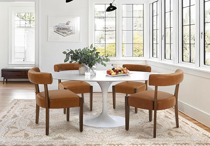 Faux Leather Dining Chairs Set of 2 Upholstered Kitchen & Dining Room Wooden Chairs Mid Century Modern Dining Chairs Low Back, Brown