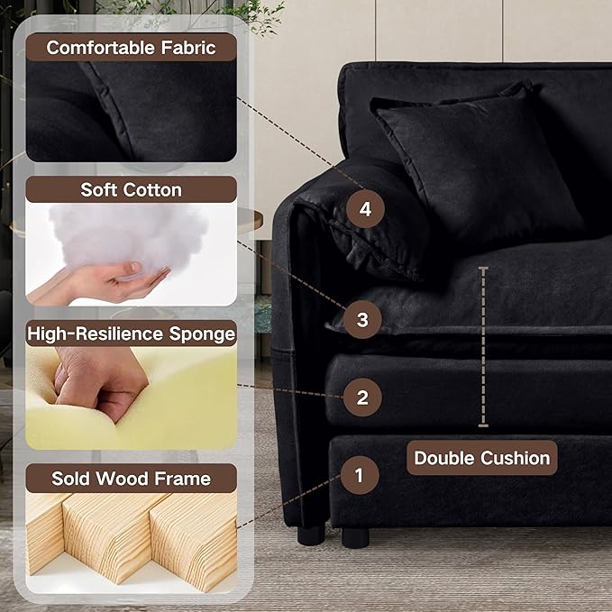 109.45" Modular Sectional Sofa,L Shaped Couch for Living Room,Modern Deep Seat Sofa 3 Seater Comfy Cloud Couchse Chenille Fabric with Throw Pillows & Movable Ottoman.
