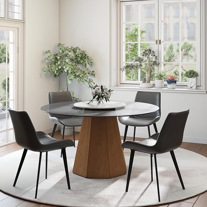 Modern Dining Chairs Set of 6, Upholstered Faux Leather Cushion Seat and Sturdy Metal Legs for Restaurant, Living Room, Brown