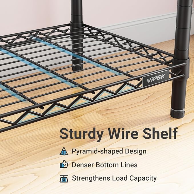 VIPEK V2 Plus Heavy Duty Clothes Rack, Portable Metal Clothing Racks with 4 Tiers Adjustable Wire Shelving & 3 Hanging Rods, Freestanding Closet Rack, Max Load 886LBS, Black
