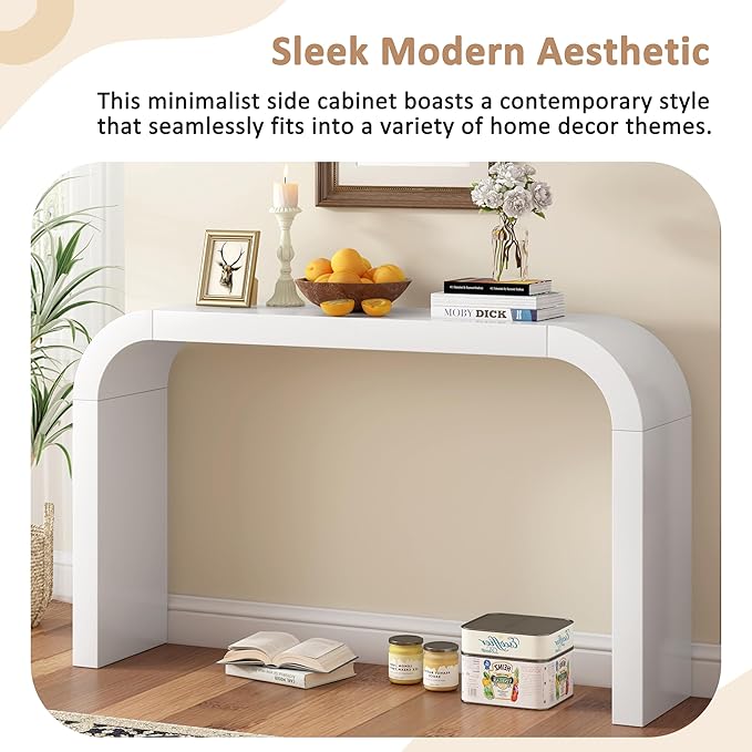 Merax Modern Entryway Table, White Rounded Silhouette and Smooth Surface Console Table for Living Room, Hallway and Bedroom