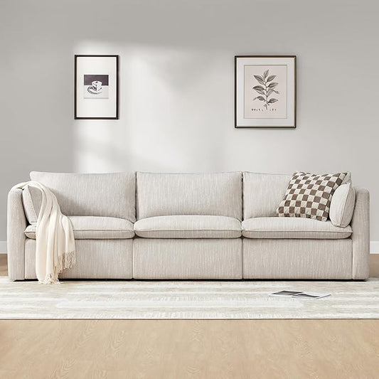 CHITA Luxury Oversized Sectional Modular Sofa, Premium Down Filled Cloud Couch, FSC Certified Comfty Deep Seat Sectional for Living Room, 3 Seat, 114‘’ Width, Snow