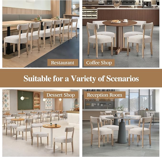 Dining Chairs,Set of 6 Mid-Century Modern Wooden Kitchen Chairs with Linen Upholstery - Low-Back Woven Design for Kitchen & Dining Room,Oatmeal Fabric