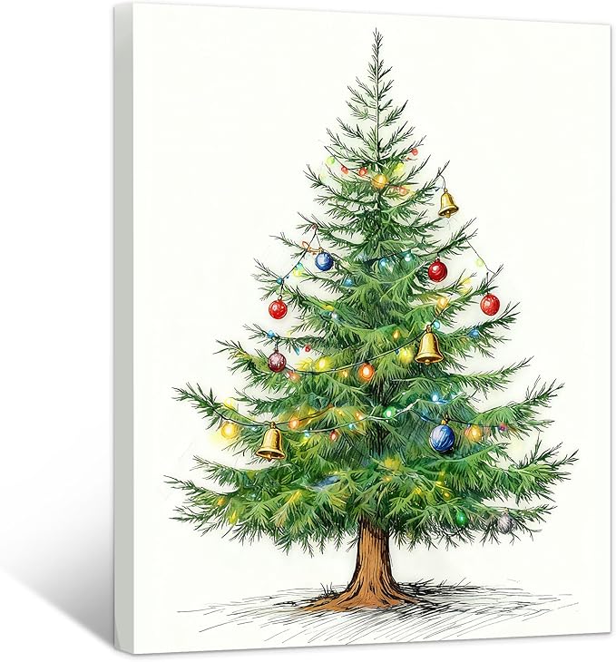 Framed Christmas Pictures Wall Decor,Vintage Pine Tree Prints,Winter Christmas Canvas Wall Art Decoration for Bedroom Bathroom Living Room Rustic Xmas Holiday Gifts (Christmas Tree 4, 24'' X 36'')