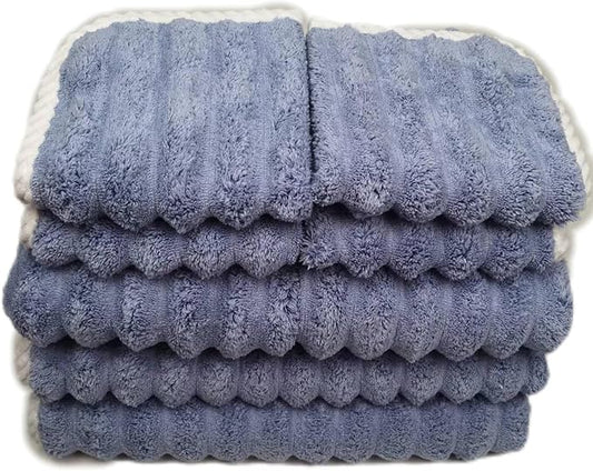 Soft Bath Towels Set, Microfiber Ribbed Oversized Bath Towels Extra Large for Bathroom, Home, Hotel, Spa, Beach, Pool, Gym (8-Piece Towel Set, Blue)