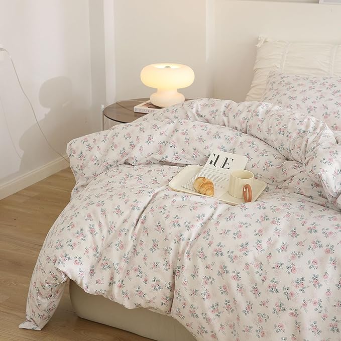 EAVD Vintage Garden Style Floral Comforter Set Twin XL Soft 3-Piece Chic Cottagecore Floral Bedding Set with 2 Pillowcases Cute Aesthetic Botanical Pattern Comforter Set for All-Season