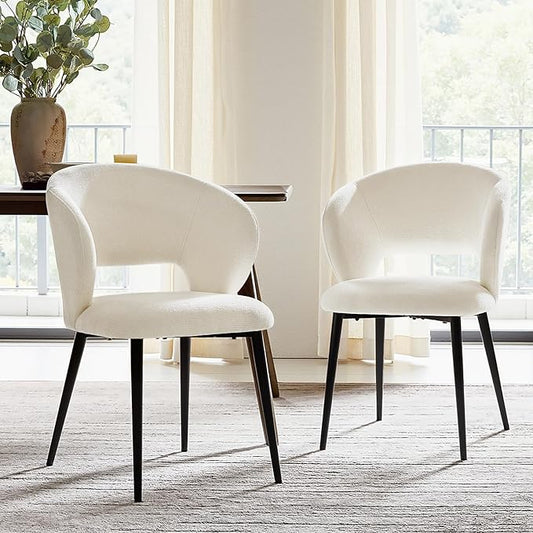 Contemporary Dining Chairs with Armrests – Ergonomic Soft-Padded Seat, Curved Backrest, Matte Black Metal Legs, Comfortable Kitchen & Dining Room Chairs, Set of 2