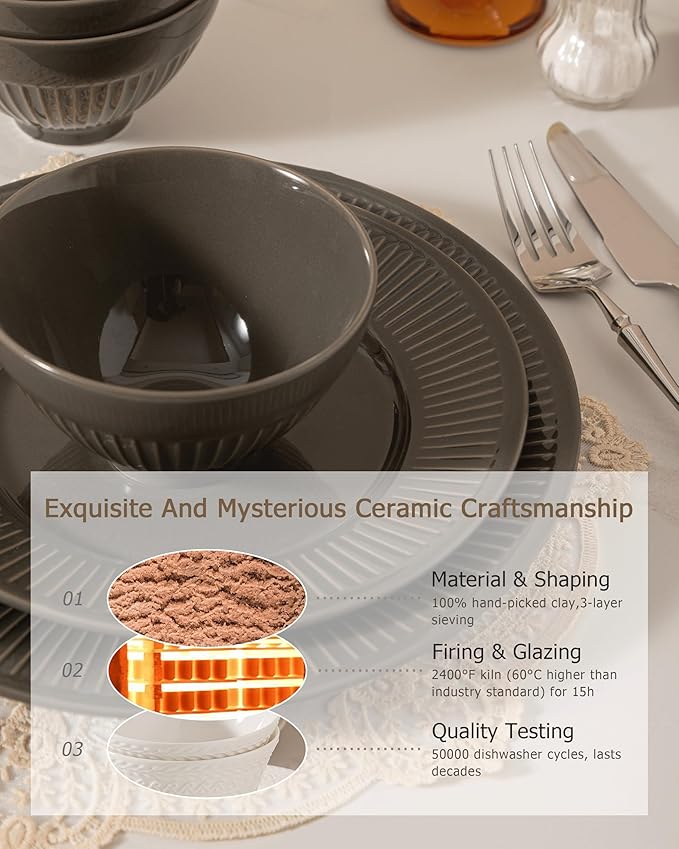 Dinnerware sets plates and bowls sets modern plates,Handmade Reactive Glaze Stoneware Plates and Bowls Sets,Highly Scratch Resistant Dishwasher & Microwave Safe Dishes Set (style - 2, 4 - Set (12pcs))
