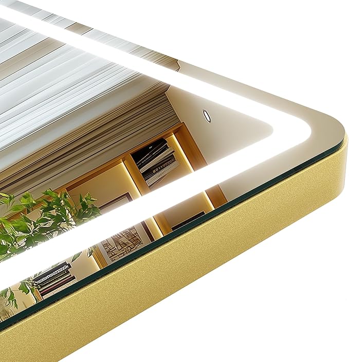 Hasipu Vanity Mirror with Lights, 30" x 21" LED Makeup Mirror, Light up Mirror with 5X Magnification and Phone Holder, USB Charging Port, Smart Touch 3 Colors Dimmable, 360° Rotation (Gold)