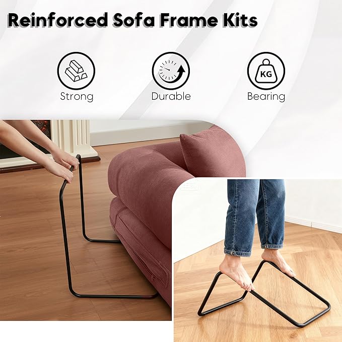 Convertible Sleeper Sofa Bed with Cylindrical Pillow, Corduroy Folding Boneless Couch with Fixed-Shape Frame, Floor Sofa Lounge Couch for Living Room Bedroom Lounge Studio-Pink