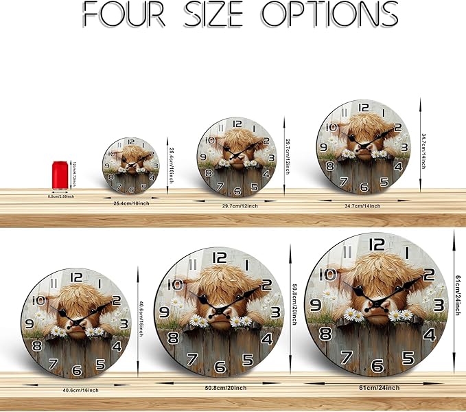 Extra Large Wooden Wall Clock - 24 Inch Rustic Silent Round Wall-Clock Non-Ticking Round Country Clock for Living Room, Home Farmhouse Decor Battery Operated