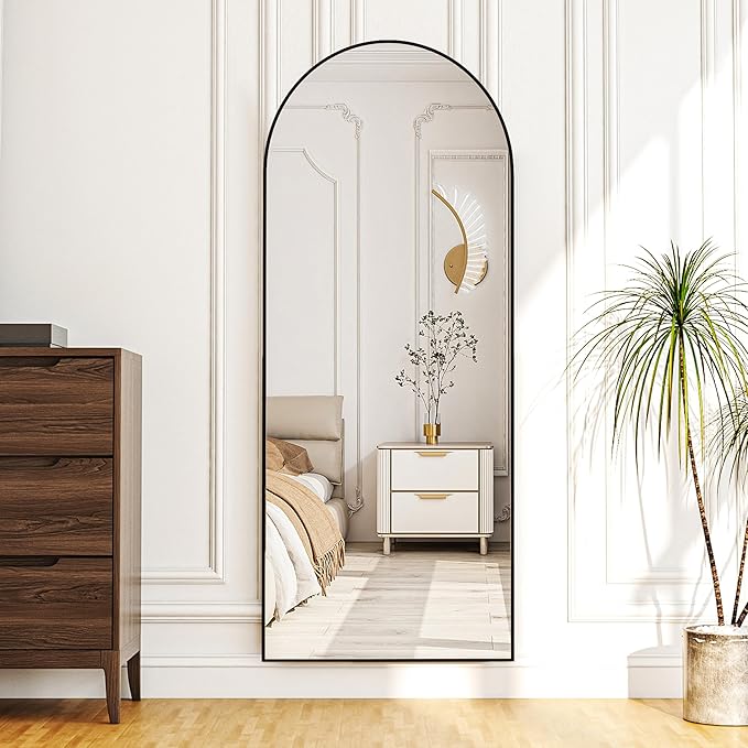 Arched Full Length Mirror, 64"×21" Floor Mirror with Stand, Hanging Mirrors Full Length for Home Decor, Large Mirrors for Bedroom Bathkroom Décor, Black