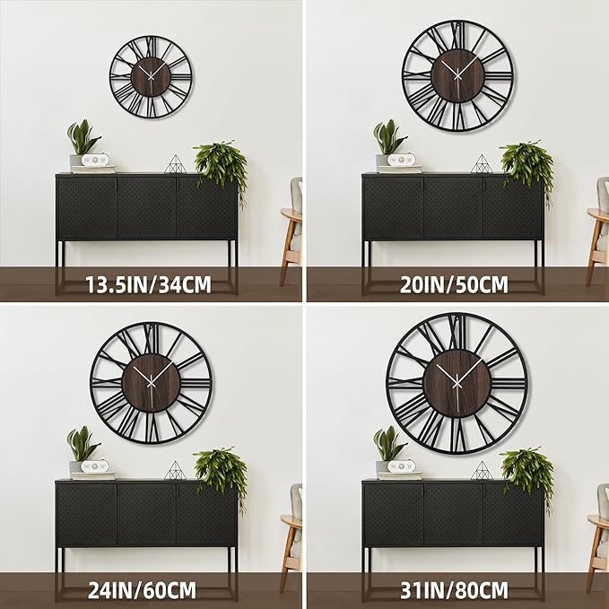 Large Wall Clock for Living Room Decor, 16 Inch Non Ticking Silent, Battery Operated Modern Vintage Oversized Wall Clock for Bedroom Kitchen