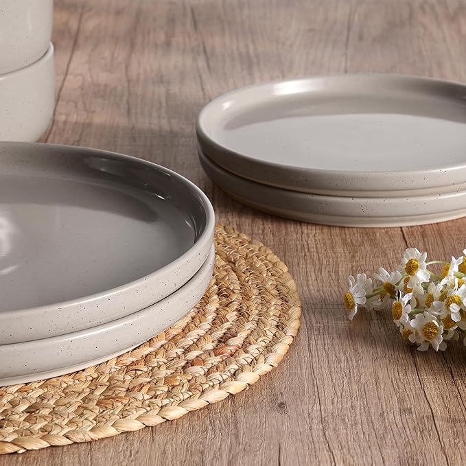 HaWare Stoneware Dinnerware Sets, 12-Piece Plates and Bowls Set for 4, Dishes Set for Home Restaurant, Speckled Cream Coffee