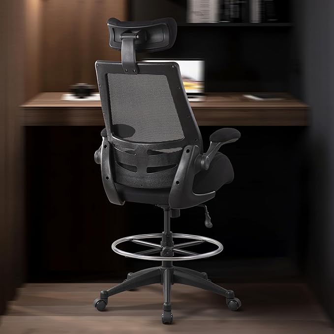 BOLISS 400lbs High Back Computer Office Drafting Chair Double Seat-Cushion Flip up Armrests Lumbar Support Adjustable Big Footrest Ring (Black)