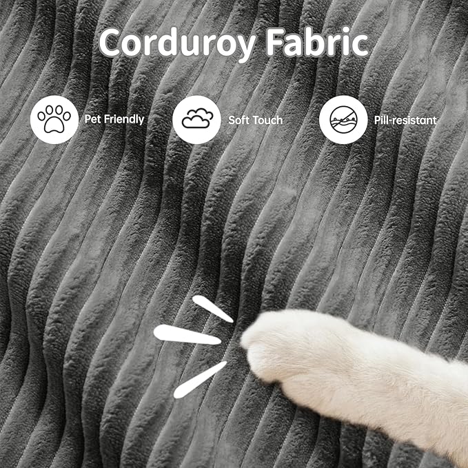 116" Modern Corduroy Cloud Sofa with Ottoman, L Shaped Boneless Modular Large Sectional Couches for Living Room, Gray 3 Seater Compressed Memory Foam Couch, Extra Deep Seat, No Assembly
