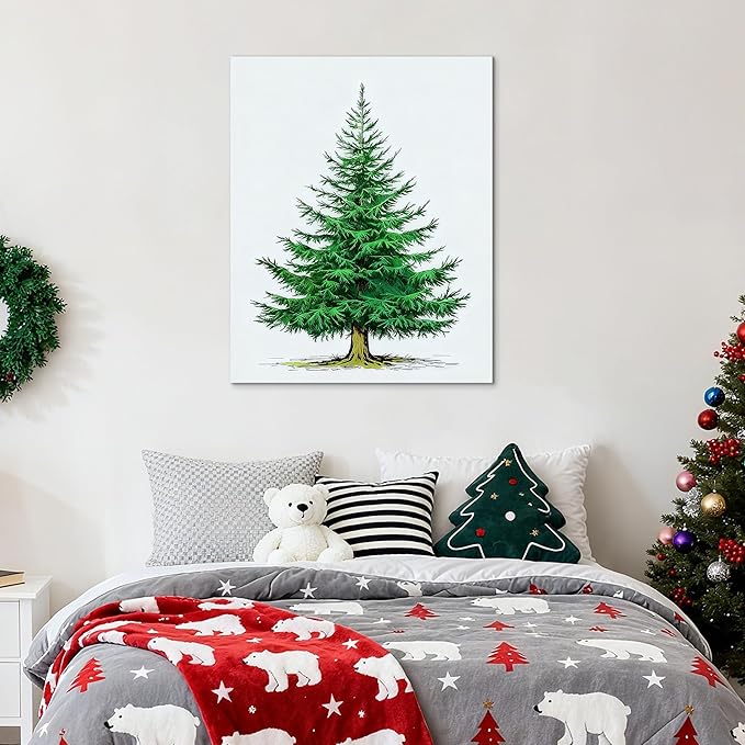 Framed Christmas Pictures Wall Decor,Vintage Pine Tree Prints,Winter Christmas Canvas Wall Art Decoration for Bedroom Bathroom Living Room Rustic Xmas Holiday Gifts (Christmas Tree 6, 16'' X 24'')