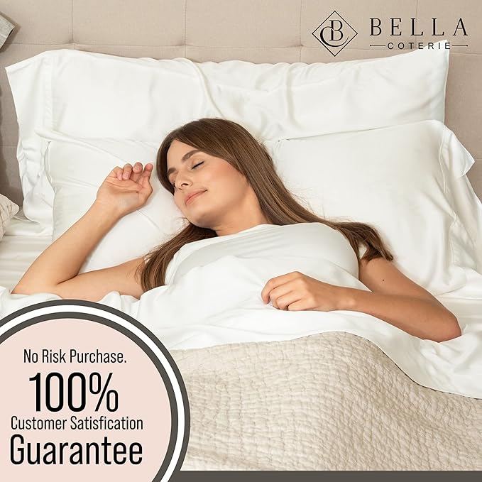 Bella Coterie 6 Piece Luxury Bamboo Viscose Split Top King Size Sheet Set | 34" Split for Adjustable Beds | 100% Organically Grown| Cooling | 18” Deep Pocket | 4 Pillowcases [White]