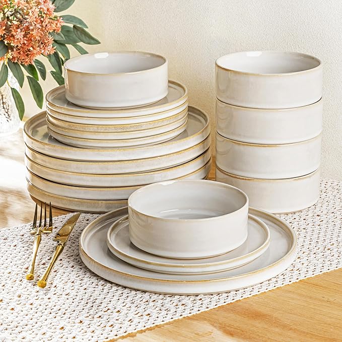 AmorArc Ceramic Dinnerware Sets, Handmade Reactive Glaze Stoneware Plates and Bowls Sets,Highly Chip and Crack Resistant | Dishwasher & Microwave Safe Dishes Set, Service for 6 (18pc)
