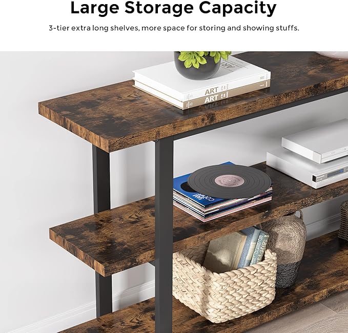 VANOMi 70.8 Inch Extra Long Console Table for Entryway, Narrow Hallway Table, Wood Sofa Table with 3 Tier Storage Shelves for Living Room