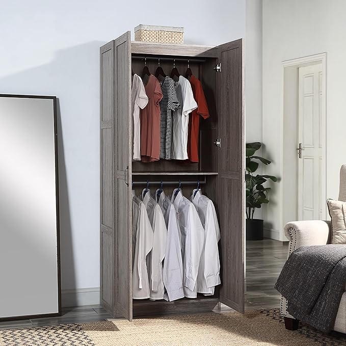 Manhattan Comfort Hopkins Modern Freestanding Storage Cabinet with 4 Adjustable Shelves & Soft Close Doors, Tall Multipurpose Organizer for Kitchen, Pantry, Garage, Mudroom, Set of 1, Grey