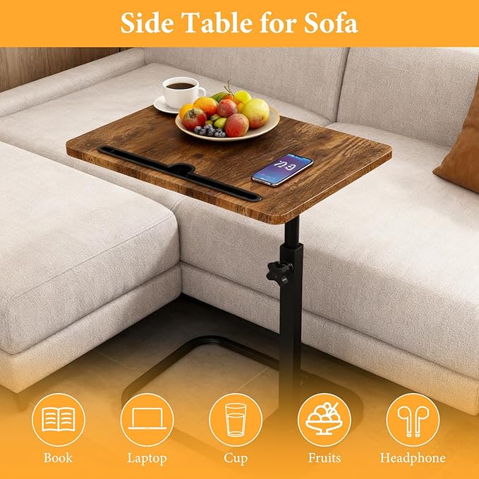 jessie Tv Tray Table, Adjustable Tray Table for Couch 360° Swivel C Shaped End Table with Phone Tablet Slot for Living Room, Sofa, Bedside, Bathroom
