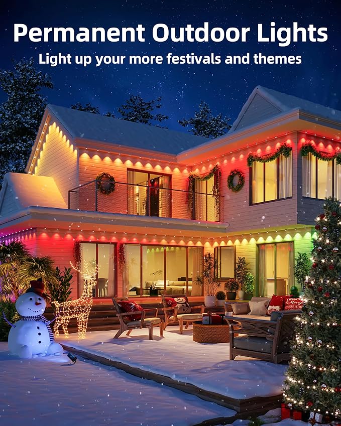 Permanent Outdoor Lights, 111ft with 72 RGBIC LED Light with App Control, Waterproof Permanent Christmas Lights for Outside Roofline Decor, Garden Decor, House,Party, Christmas Decoration