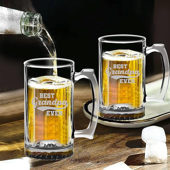 Your Dream Party Shop Best Grandpa Ever Beer Glass - 16oz Beer Mug, Funny Grandpa Gifts for Birthday or Father's Day, Papa Mug for Grandfather, Gifts from Grandkids, Present for Grandfather
