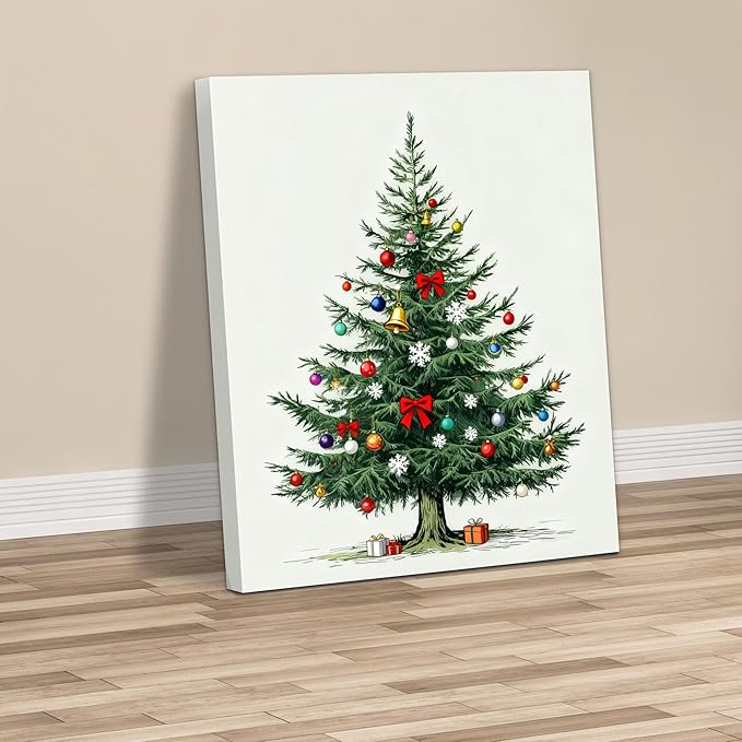 Framed Christmas Pictures Wall Decor,Vintage Pine Tree Prints,Winter Christmas Canvas Wall Art Decoration for Bedroom Bathroom Living Room Rustic Xmas Holiday Gifts (Christmas Tree 8, 11'' X 14'')