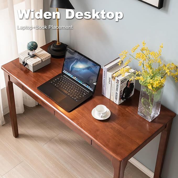 Solid Wood Desk with Drawers, Small Computer Desk for Small Spaces, Gaming Study Home Office Desks for Work, Student PC Desk for Bedroom, Escritorios para Cuartos (Cherry Color, 47inch)