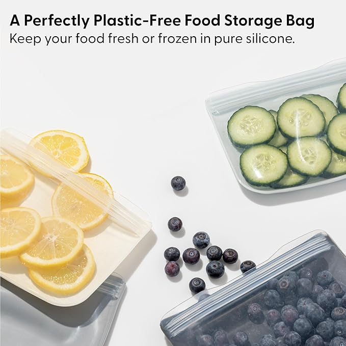 W&P Porter Silicone Reusable Storage Bag, Sandwich (46oz Flat), Mint, Food Storage Container, Microwave and Dishwasher Safe, Easy Cleaning