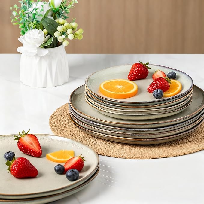AmorArc Ceramic Dinnerware Sets,Handmade Reactive Glaze Stoneware Plates and Bowls Set,Highly Scratch Resistant | Dishwasher & Microwave Safe Dishes Set,Service for 6 (18pc)