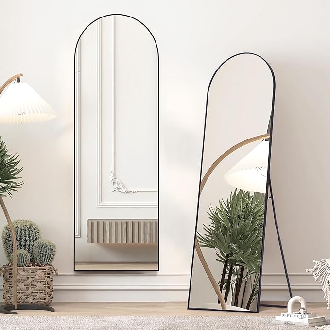 Arched Full Length Mirror, Floor Mirror with Stand, 59"x16" Mirrors for Home Decor, Full Length Body Floor Mirrors, Wall Mounted Mirror for Bedroom, Black
