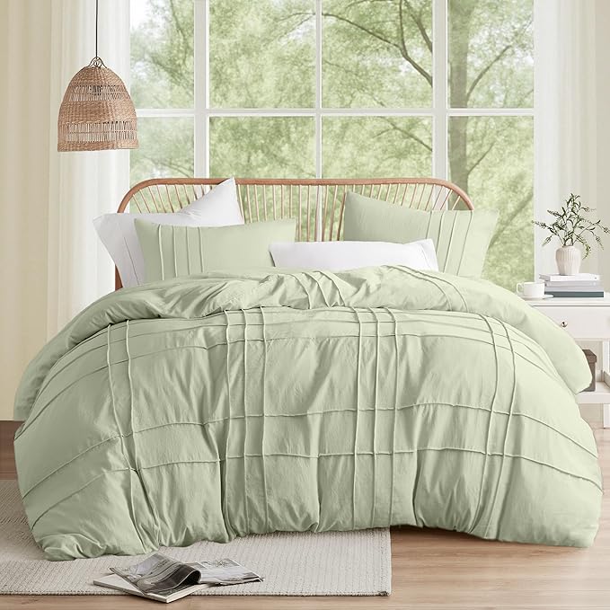 Comfort Spaces Sage Cal King Size Comforter Set - 3 Pieces Pintuck Pleated Bedding Sets, All Season Lightweight, Extra Softness Pre-Washed Microfiber Cal King Bed Set, Shams, Cal King