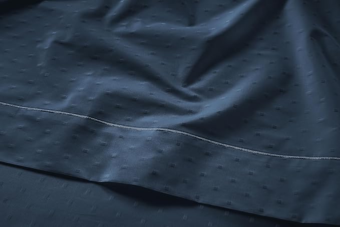 LANE LINEN 100% Egyptian Cotton Full Size Bed Sheets, Long Staple Mercerized Cotton Bedding Sheets, Thick 16 inch Deep Pocket Full Sheet Set, Reinforced French Seams Jaquard Swiss Dot -Estate Blue