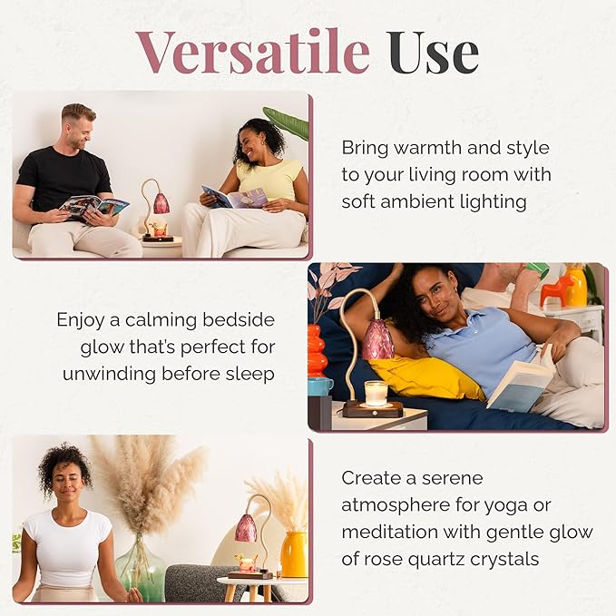 CRYSTALAX Candle Warmer Lamp with Rose Quartz Crystals – Luxury Flameless Candle Melting Lamp for Home Décor, Aromatherapy & Relaxation – Timer, Touch Sensor & 2 Bulbs Included with luxury gifting box